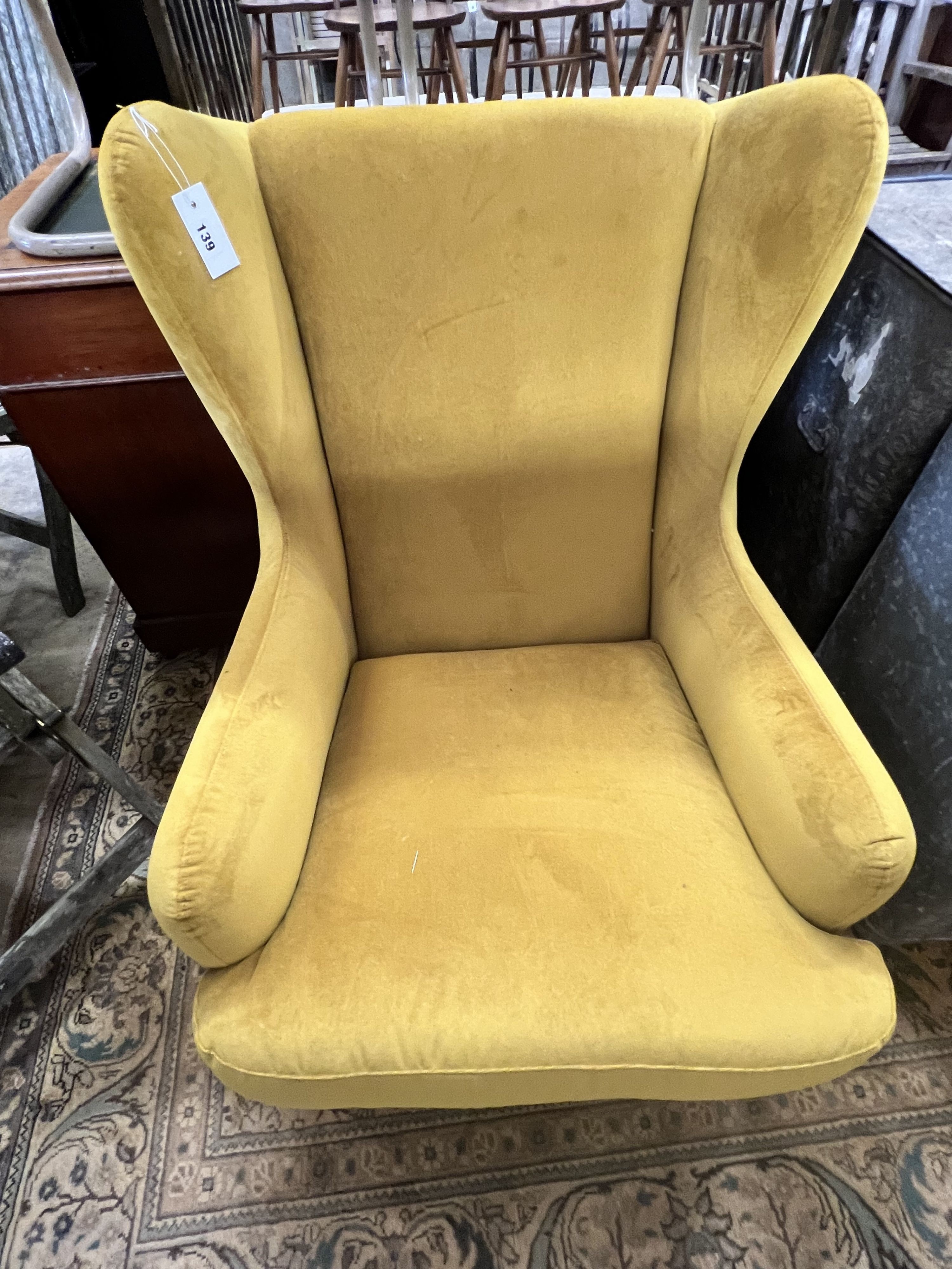 A John Lewis Bergen armchair in Harriet Mustard fabric, width 70cm depth 84cm height 96cm